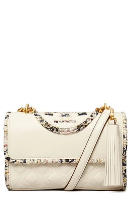 Tory Burch Small Fleming Convertible Leather & Tweed Shoulder Bag in New Ivory at Nordstrom