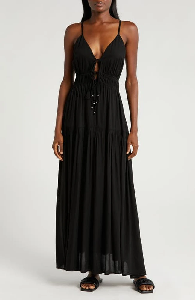 Elan Tie Front Cover-Up Maxi Dress Black at Nordstrom,