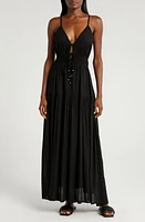 Elan Tie Front Cover-Up Maxi Dress Black at Nordstrom,