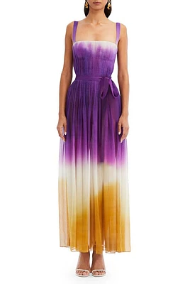 Oscar de la Renta Ombré Pleated Silk Chiffon Gown Violet/Sepia at Nordstrom,