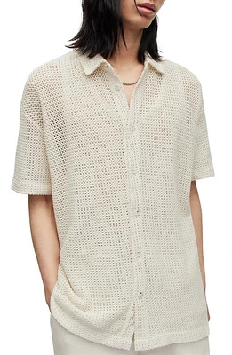 AllSaints Munro Open Stitch Short Sleeve Cotton Button-Up Shirt Chalk White at Nordstrom,