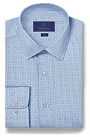 David Donahue Slim Fit Neat Print Herringbone Dress Shirt Sky at Nordstrom,