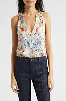 Cinq à Sept Jessie Floral Print Silk Sleeveless Top Ivory Multi at Nordstrom,