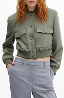 MANGO Crop Bomber Jacket Khaki at Nordstrom,