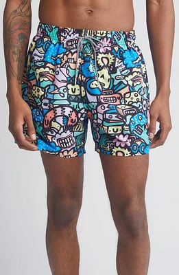 Boardies Monsters Mid Length Swim Trunks Blue Multi at Nordstrom,