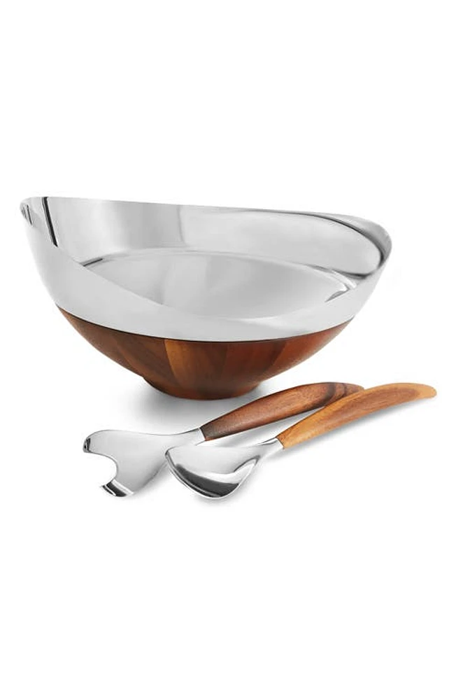 Nambé Pulse Salad Bowl with Servers in Metallic Silver at Nordstrom