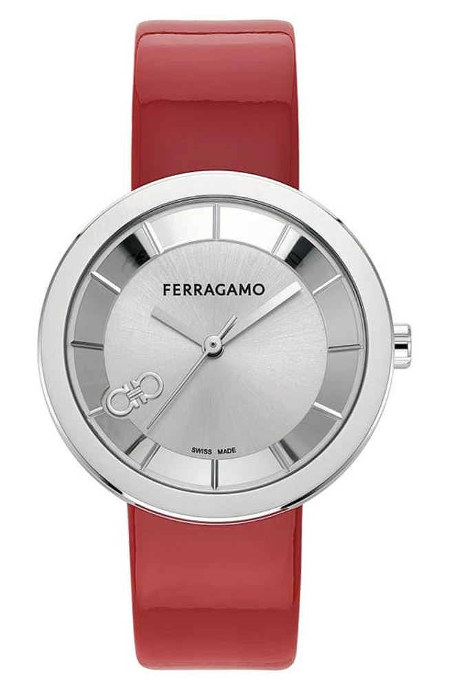 FERRAGAMO Curve V2 Leather Strap Watch