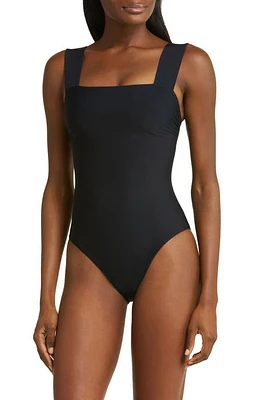 BONDI BORN Gwen Square Neck One-Piece Swimsuit Black at Nordstrom,