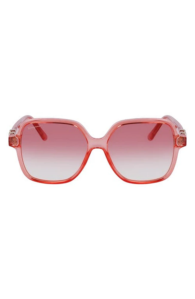 FERRAGAMO 57mm Gradient Rectangular Sunglasses in Transparent Coral at Nordstrom