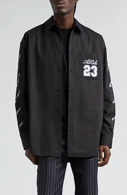 Off-White Anniversary Logo Oversize Cotton Overshirt Black White at Nordstrom,