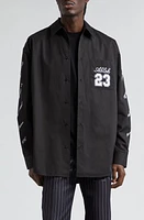 Off-White Anniversary Logo Oversize Cotton Overshirt Black White at Nordstrom,