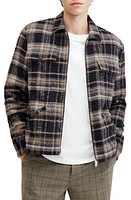 AllSaints Crosby Plaid Faux Shearling Lined Zip Jacket Marine Blue at Nordstrom,