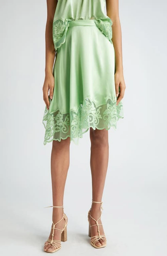 Ulla Johnson Avalon Lace Trim Silk Maxi Skirt Celadon at Nordstrom,