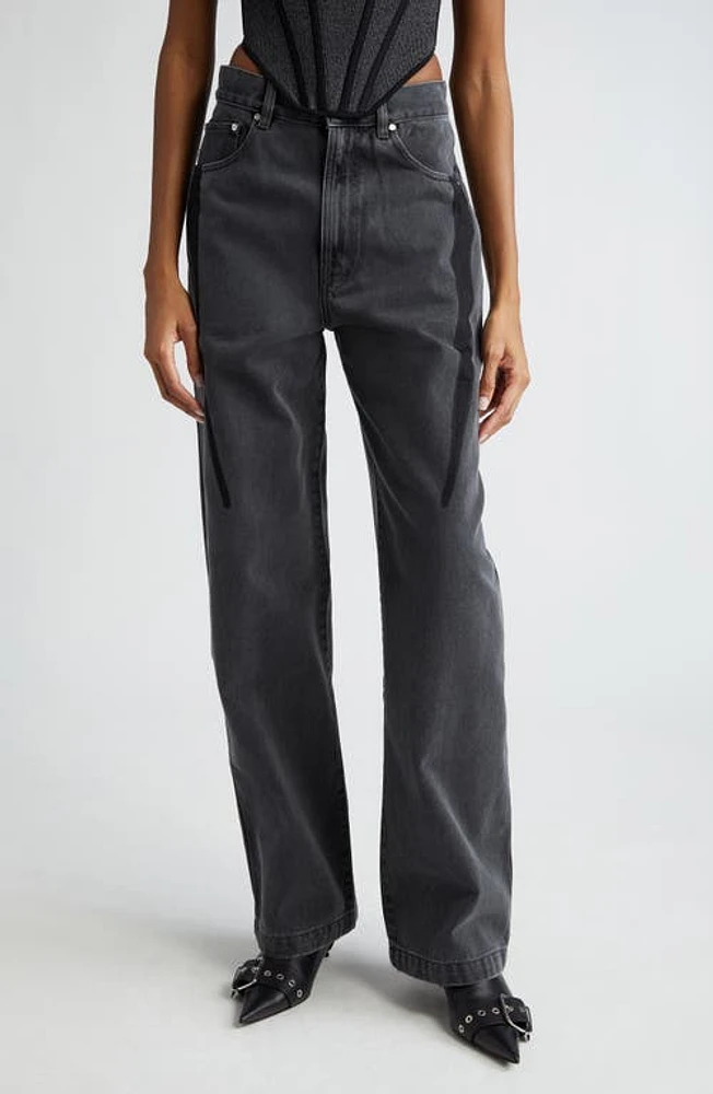 Dion Lee Slouchy Darted Low Rise Wide Leg Jeans Washed Black at Nordstrom,