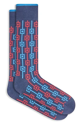 Bugatchi Geo Pattern Dress Socks in Blue/Ruby at Nordstrom