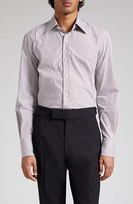 TOM FORD Slim Fit Ladder Stripe Button-Up Shirt White/Medium Brown at Nordstrom, Eu