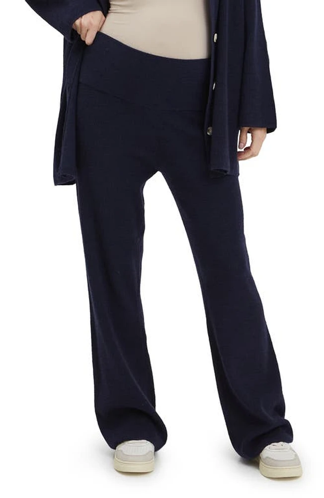 Nom Maternity Georgina Rib Knit Flare Leg Pants Navy at Nordstrom,