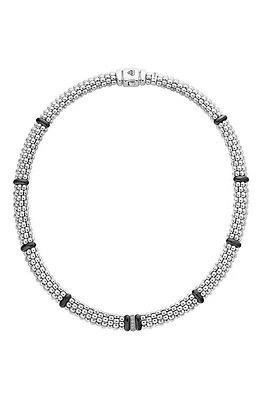 LAGOS Black Caviar Pavé Diamond Collar Necklace in Silver/Ceramic/Diamond at Nordstrom, Size 16 In