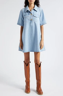 Ganni Cutline Organic Cotton Denim Minidress in Mid Blue Vintage at Nordstrom, Size 0 Us