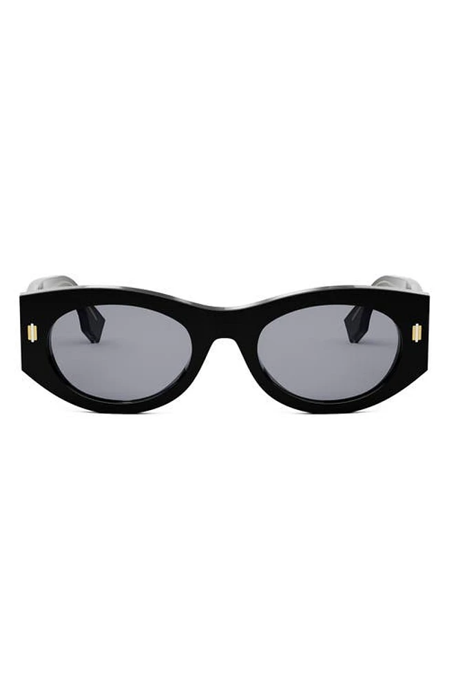 'Fendi Roma 52mm Oval Sunglasses in Shiny Black /Blue at Nordstrom