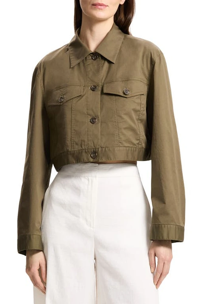 Theory Crop Stretch Twill Trucker Jacket Dark Olive at Nordstrom,