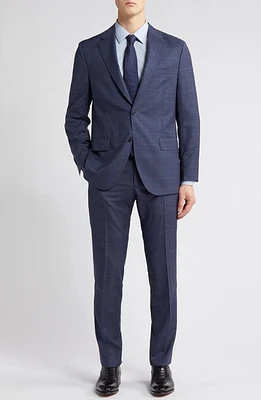 Peter Millar Windowpane Check Tailored Fit Wool Suit Blue at Nordstrom,