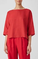 Eileen Fisher Bateau Neck Organic Linen Top Flame at Nordstrom,