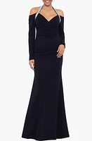 Betsy & Adam Rhinestone Halter Neck Long Sleeve Gown in Black at Nordstrom, Size 16