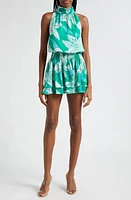 Ramy Brook Dani Floral Tiered Satin Dress Sea Green Lily Print at Nordstrom,