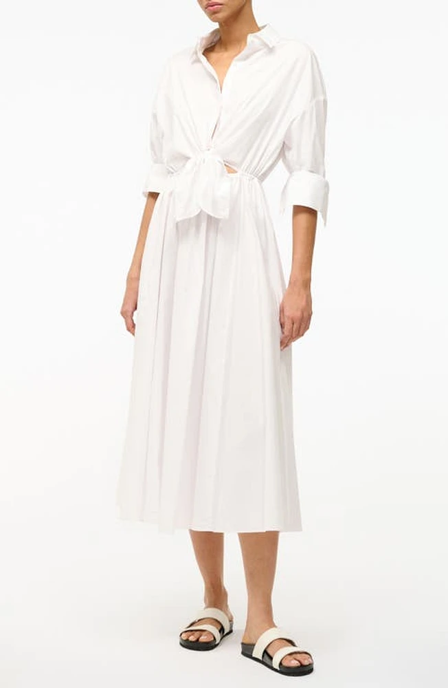 STAUD Lisa Stretch Cotton Shirtdress White at Nordstrom,