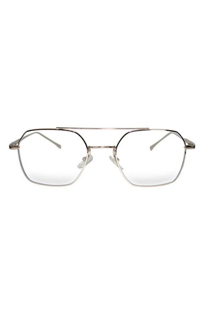 Fifth & Ninth Loki 51mm Geometric Blue Light Blocking Glasses in Silver/Clear at Nordstrom