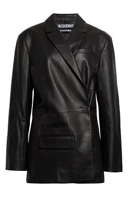 Jacquemus La Veste Tibau Asymmetric Leather Blazer in Black at Nordstrom, Size 10 Us