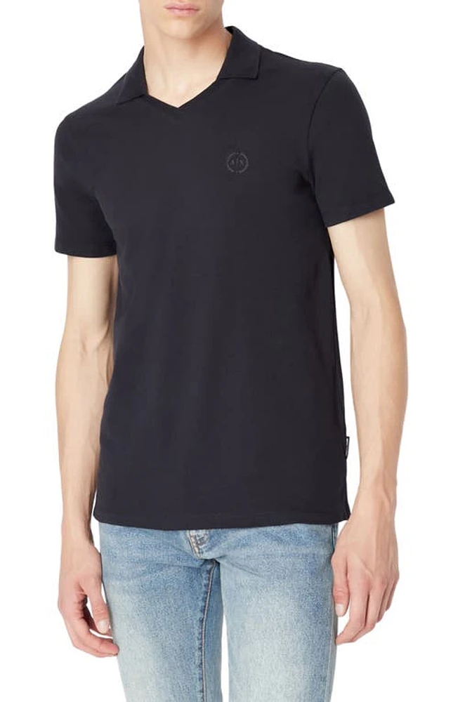 Armani Exchange Embroidered Logo Johnny Collar Piqué Polo Navy at Nordstrom,