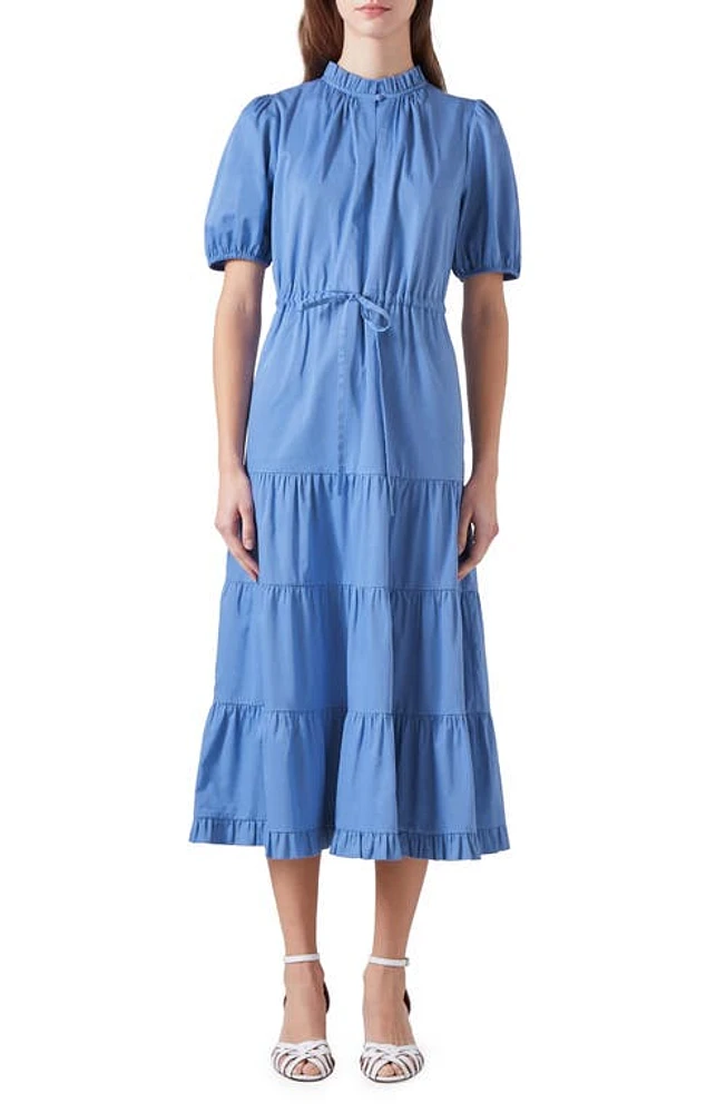 LK Bennett Hedy Tiered Cotton Midi Dress in Light Blue at Nordstrom, Size 8 Us