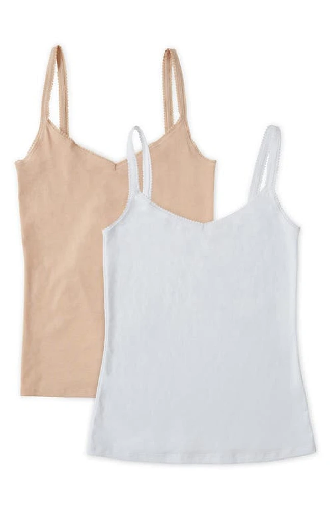 On Gossamer 2-Pack Cabana Cotton Reversible Camisoles Champagne/White at Nordstrom,