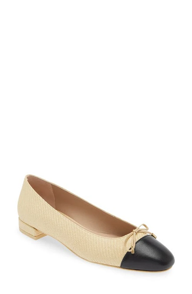 Stuart Weitzman Sleek Cap Toe Bow Flat Wheat/Black at Nordstrom,