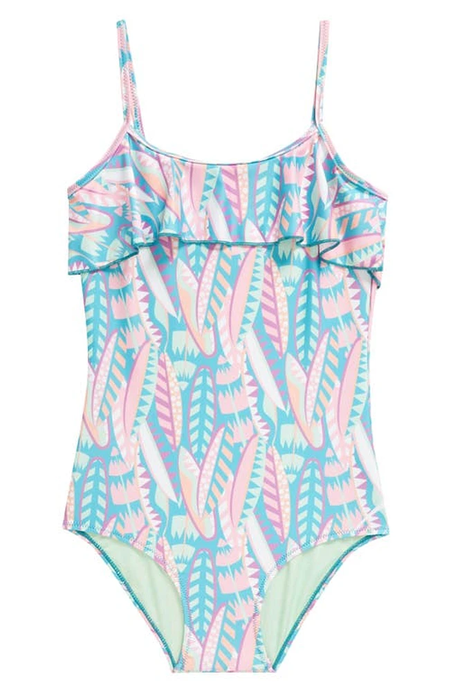 Boardies Kids' Long Board Ruffle Two-Piece Swimsuit Teal at Nordstrom,