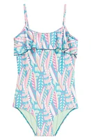 Boardies Kids' Long Board Ruffle Two-Piece Swimsuit Teal at Nordstrom,