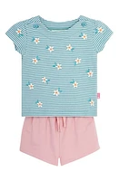 JOJO MAMAN BEBE Daisy Embroidered T-Shirt & Shorts Set Duck Egg at Nordstrom,