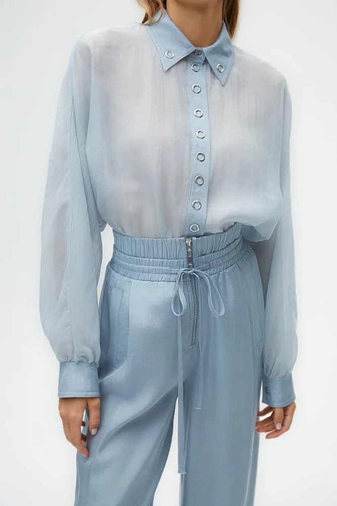 Nocturne Metal Ring Detailed Shirt in Blue at Nordstrom