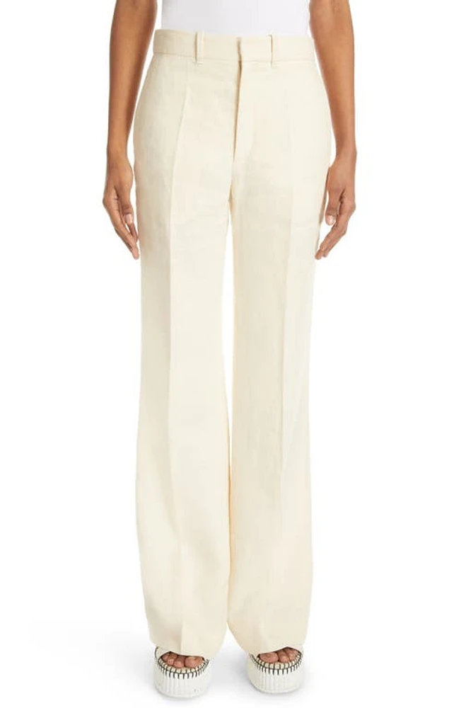 Chloé Vertical Wide Leg Flare Linen Trousers in Coconut Milk at Nordstrom, Size 10 Us