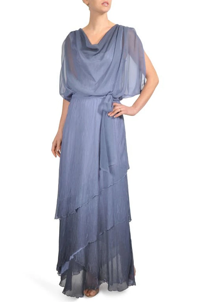 Komarov Ombré Tiered Skirt Blouson Gown in Persian Violet Blue Ombre at Nordstrom, Size Medium