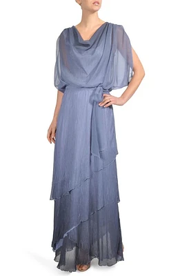 Komarov Ombré Tiered Skirt Blouson Gown in Persian Violet Blue Ombre at Nordstrom, Size Medium