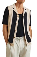 Reiss Nicoli Short Sleeve Cardigan Navy/Stone at Nordstrom,