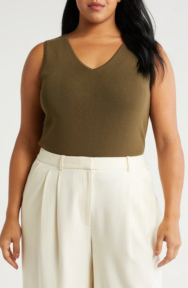 Tahari ASL V-Neck Knit Tank Loden at Nordstrom,