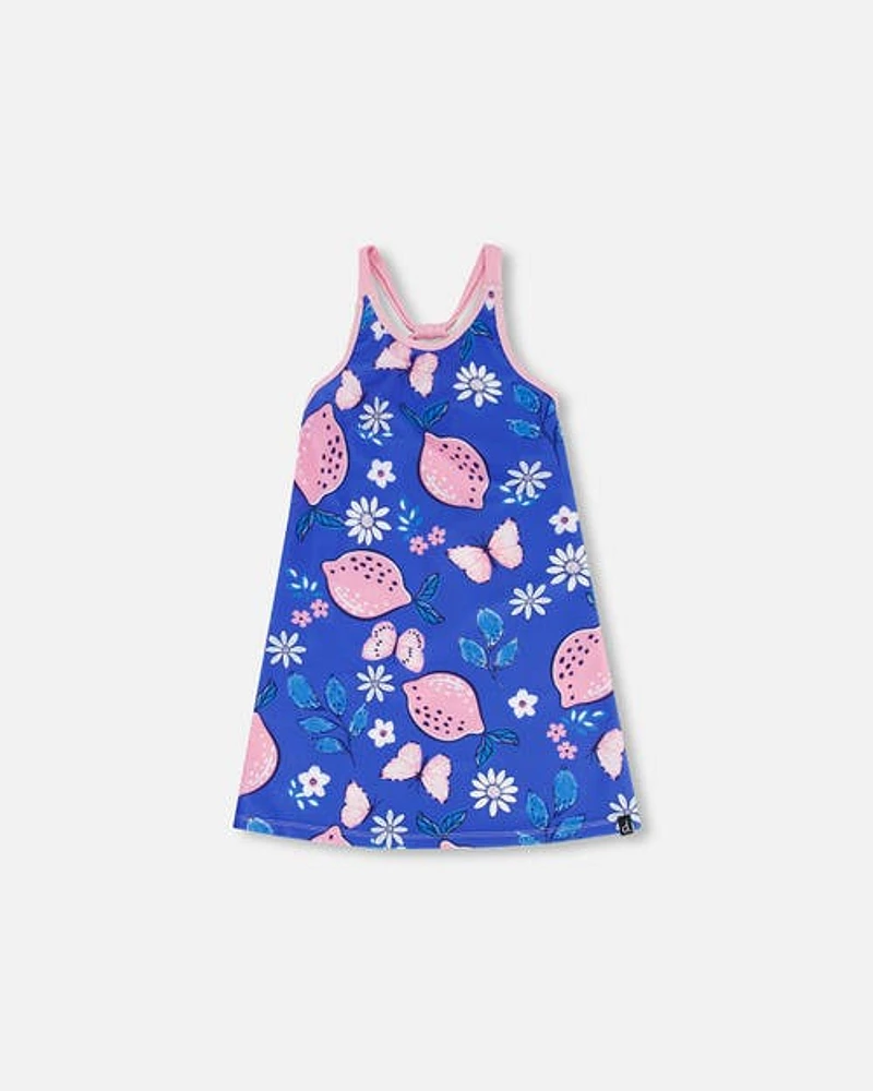 Deux Par Deux Girl's Beach Dress Royal Blue Printed Pink Lemon at Nordstrom