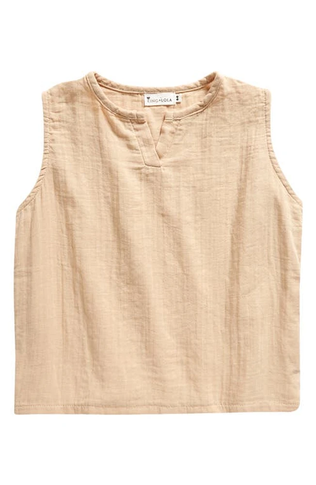 King + Lola Kids' Cotton & Linen Notch Neck Tank Wheat at Nordstrom,