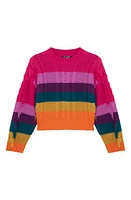 Truce Kids' Stripe Fringe Cable Sweater Pink Multi at Nordstrom,