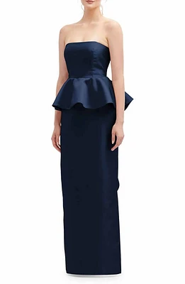 Alfred Sung Strapless Ruffle Peplum Satin Column Gown at Nordstrom,