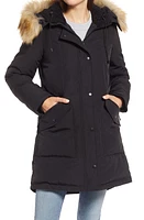 Sam Edelman Hooded Down & Feather Fill Parka with Faux Fur Trim in Black at Nordstrom, Size Medium